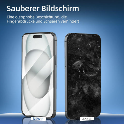 NEW'C 3 Stück, Panzer Schutz Glas für iPhone 16 Plus, iPhone 15 Pro Max, iPhone 15 Plus (6,7 Zoll), Frei von Kratzern, 9H Härte, HD Displayschutzfolie, 0.33mm Ultra-klar, Ultrabeständi