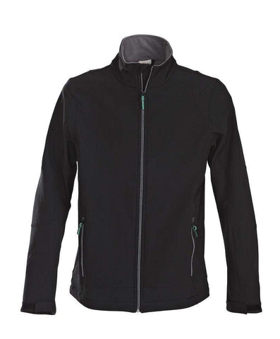Trial softshell-Softshell-Jacke mit Stretchanteil. Zweifarbiger Reißverschluss vorne und an den Taschen