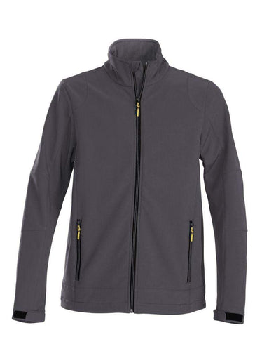 Trial softshell-Softshell-Jacke mit Stretchanteil. Zweifarbiger Reißverschluss vorne und an den Taschen
