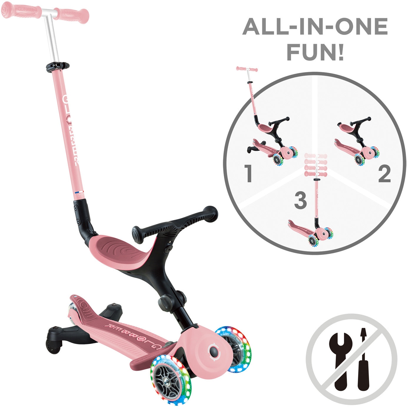 Globber Laufrad / Dreirad | GO UP Active Lights 360° | Pastel Pink