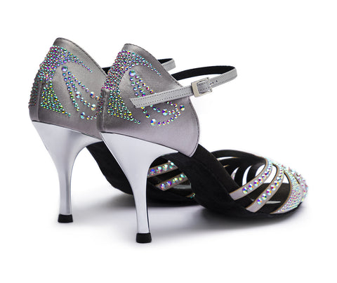 Sparkle Shine Tanzschuhe in Silber Satin mit dunkler Sohle