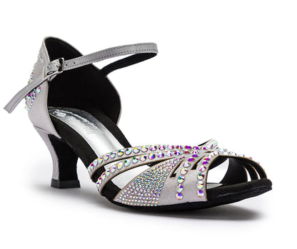 Sparkle Shine Tanzschuhe in Silber Satin mit dunkler Sohle
