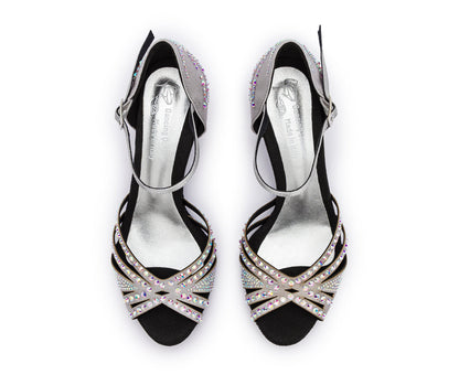 Sparkle Shine Tanzschuhe in Silber Satin mit dunkler Sohle