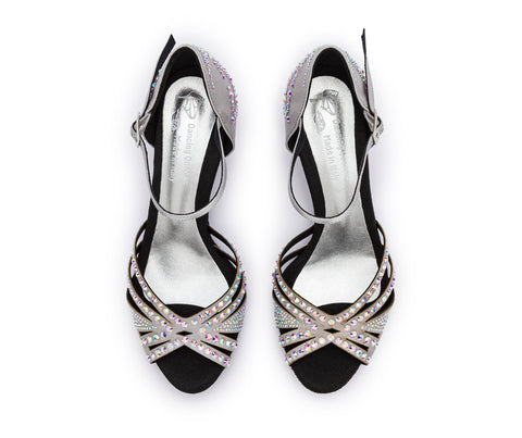 Sparkle Shine Tanzschuhe in Silber Satin mit dunkler Sohle