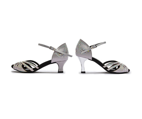 Sparkle Shine Tanzschuhe in Silber Satin mit dunkler Sohle