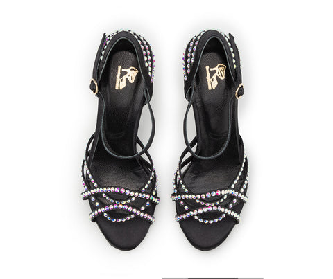 Talita - Чорні сатинові танцювальні черевики зі Swarovski - Іскри на танцполі ✨👠