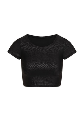 063 Tshirt Leather Look in Schwarz