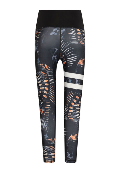 1163 Leggings a vita extra alta in nero e blu con strisce