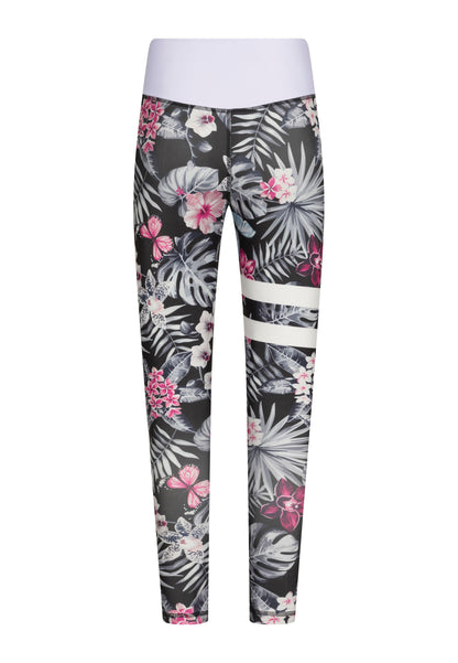 890 Leggings Taille Extra Haute en Noir & Blanc à Fleurs