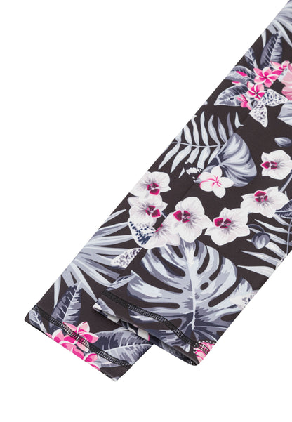 890 Leggings Taille Extra Haute en Noir & Blanc à Fleurs