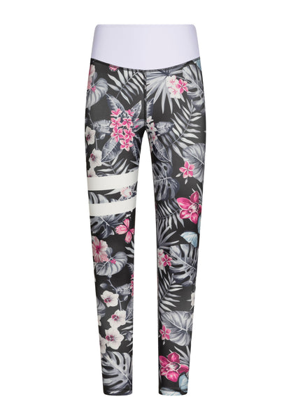 890 Leggings Taille Extra Haute en Noir & Blanc à Fleurs