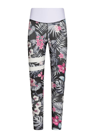890 Leggings Taille Extra Haute en Noir & Blanc à Fleurs