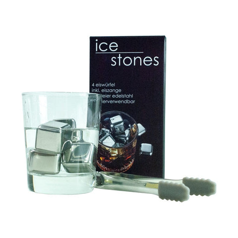 Ice Stones Edelstahl-Kühlsteine 4er Set mit Eiszange
