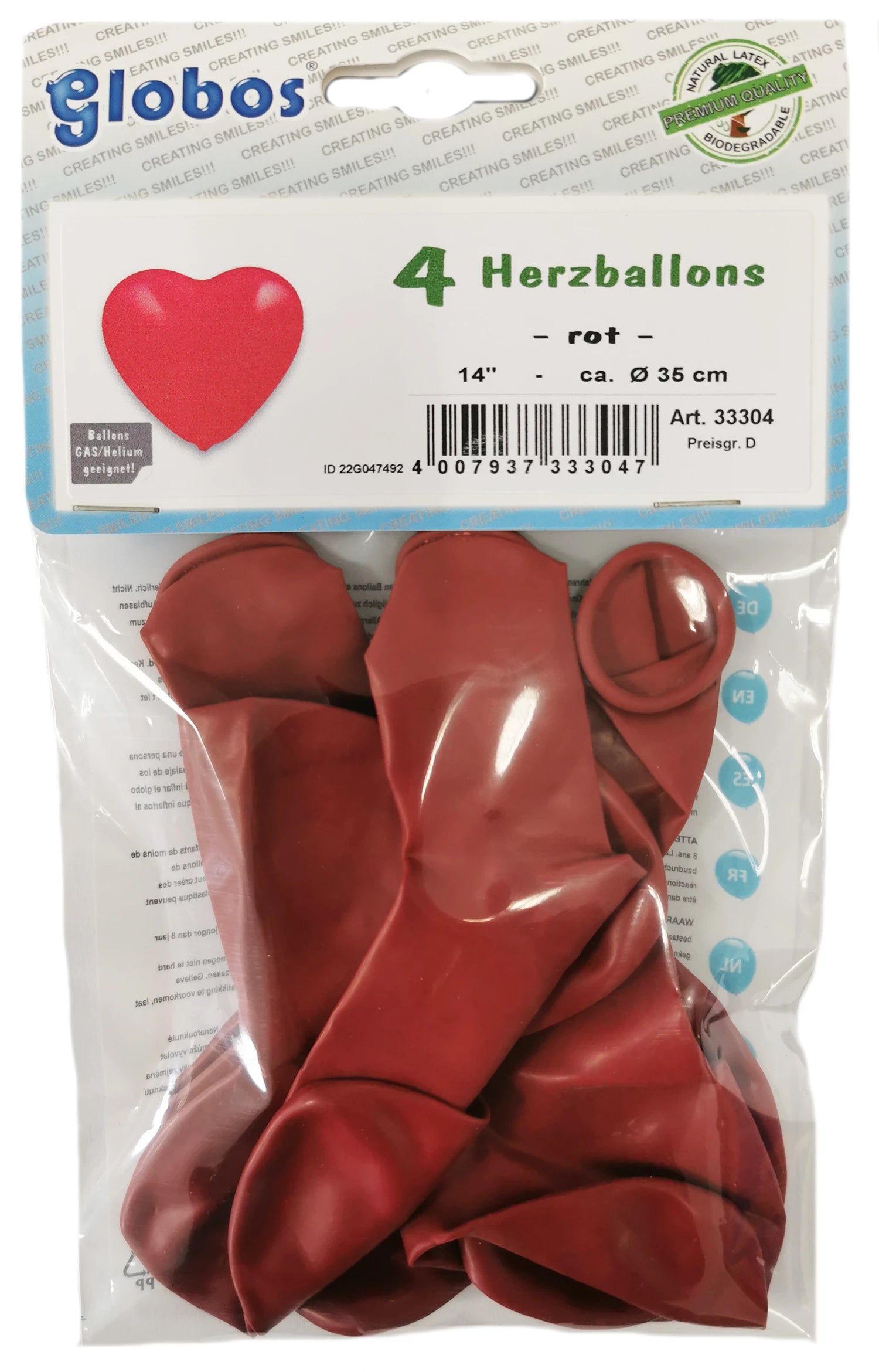 Herzballon rot 4 Stück