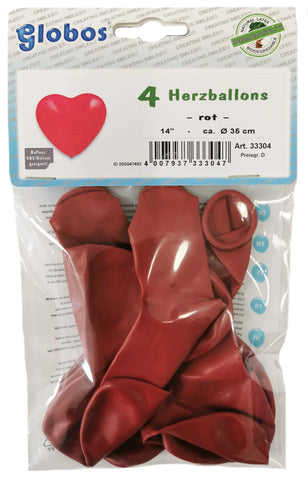 Herzballon rot 4 Stück