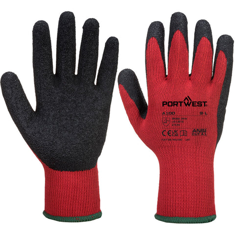Portwest Grip Latex-Handschuh – A100 – Rot/Schwarz