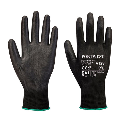 Portwest PU-Handschuh Latexfrei -  in Verkaufsverpackung – A128 – Schwarz
