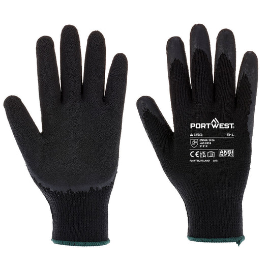 Portwest Klassischer Grip Handschuh Latex – A150 – Schwarz