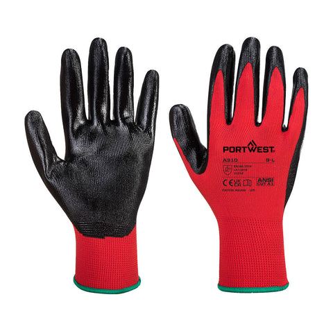 Portwest Flexo Grip Nitril Handschuh – A310 – Rot/Schwarz