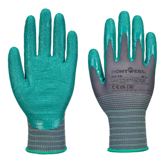 Portwest Grip 15 Nitril-Knitterhandschuh (Pk12) – A313 – Grau/Grün