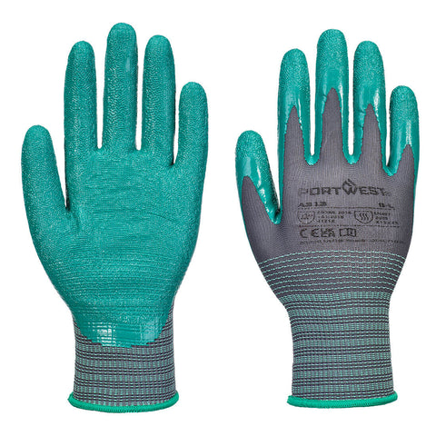 Portwest Grip 15 Nitril-Knitterhandschuh (Pk12) – A313 – Grau/Grün
