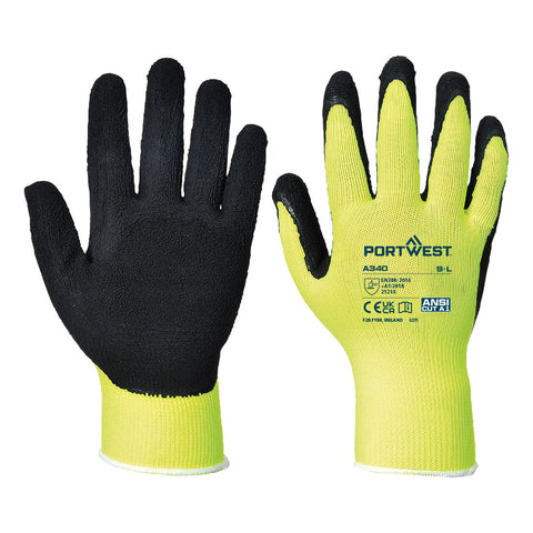 Portwest Warnschutz Grip Handschuh - Latexschaum – A340 – Gelb