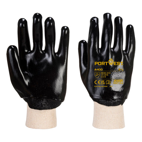 Portwest PVC-Strickbund-Handschuh – A400 – Schwarz