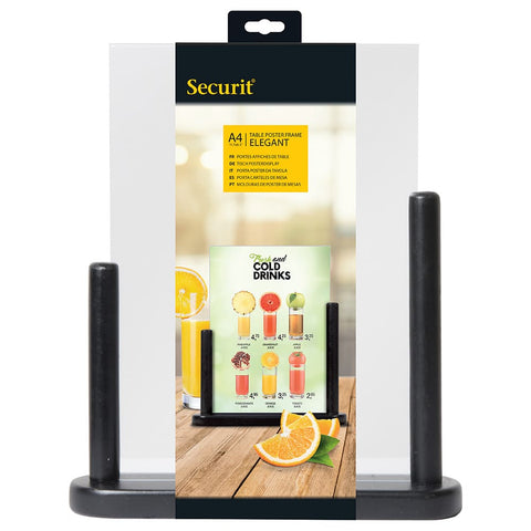 Securit® Acryl-Tischaufsteller mit lackiertem Fuss aus Hartholz