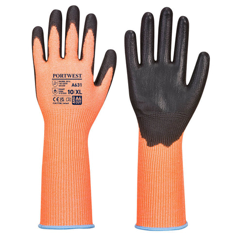 Portwest Vis-Tex Schnittschutzhandschuh mit langer Stulpe – A631 – Orange/Schwarz
