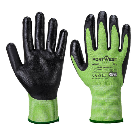 Portwest Green Cut - Nitrilschaum – A645 – Gruen/Schwarz