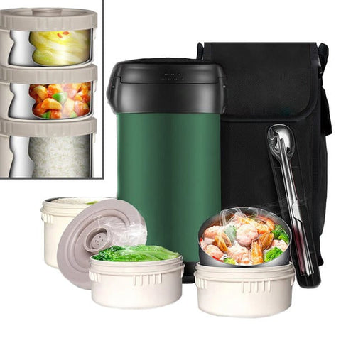 Thermo Lunchbox – 2L, 3 Edelstahlboxen, 12h warm, mit Tasche & Bestecketui