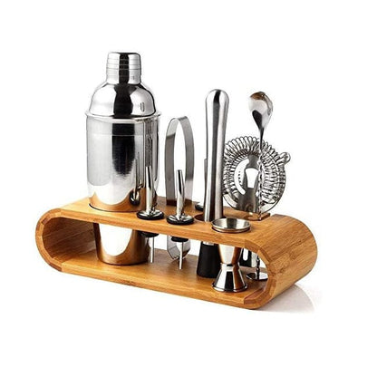 Cocktailset 10-teilig mit Holzhalterung – Shaker 750ml & Profi-Zubehör