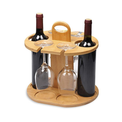 Weinhalter für 2 Flaschen & 4 Gläser – Kompakt & Elegant
