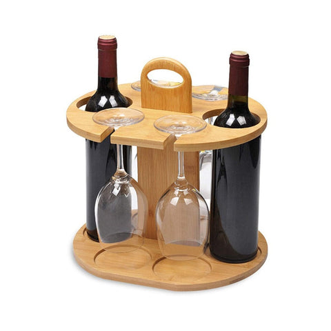 Weinhalter für 2 Flaschen & 4 Gläser – Kompakt & Elegant