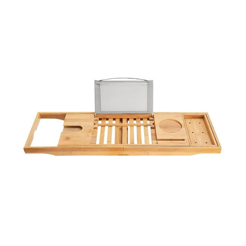 Badewannenablage Bambus 70cm – 2 Glashalter & Klappbarer Buchständer