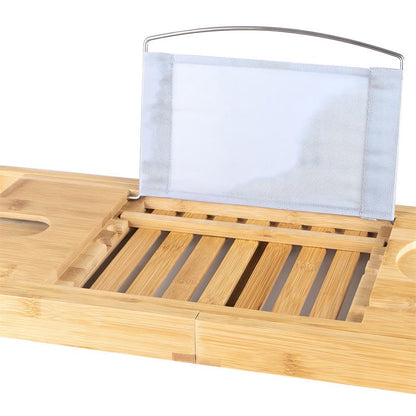 Badewannenablage Bambus 70cm – 2 Glashalter & Klappbarer Buchständer