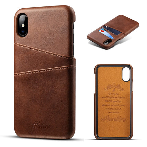 Hardcase Lederhülle für iPhone XR – mit 2 Kartenfächern