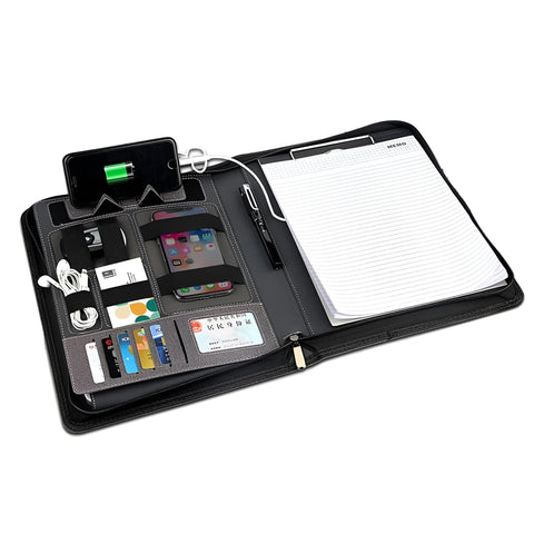 Milano A4 Organizer mit Powerbank – Klemmbrett, Tablet-Halterung & Kunstleder