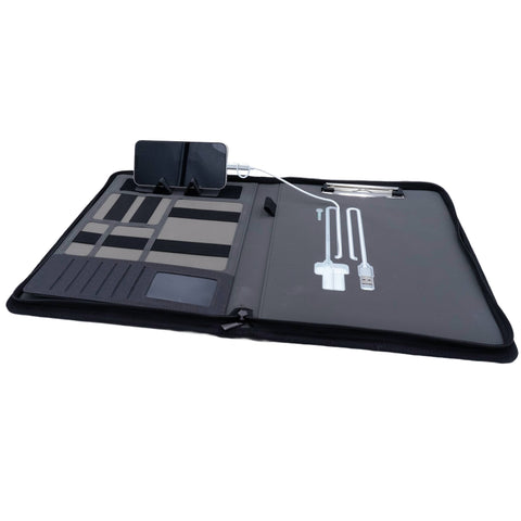 Milano A4 Organizer mit Powerbank – Klemmbrett, Tablet-Halterung & Kunstleder