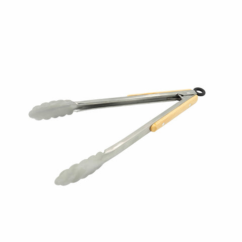 Grillzange mit Holzgriff – 30cm, gezackte Greifflächen & ergonomisch