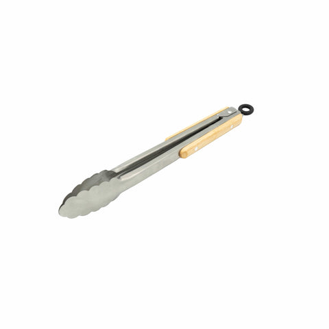 Grillzange mit Holzgriff – 30cm, gezackte Greifflächen & ergonomisch