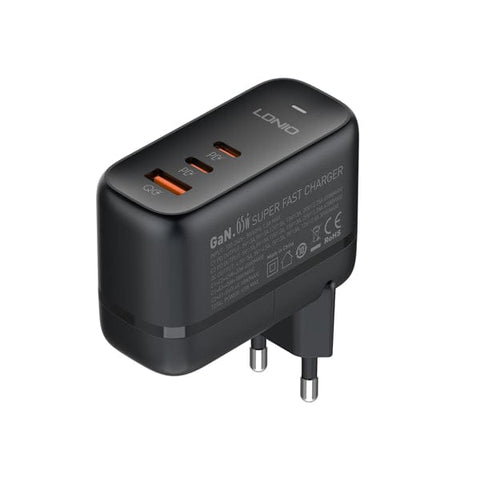3-in-1 Turbo Charger 65W – 2x USB-C & 1x USB, Inkl. UK/EU/US Aufsätze