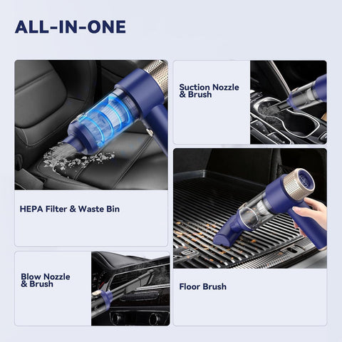 Mini Handstaubsauger kabellos – 120W mit 5 Aufsätzen