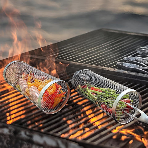 Grillkorb rollbar aus Edelstahl – 2er Set, klein & gross