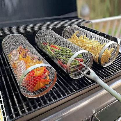 Grillkorb rollbar aus Edelstahl – 2er Set, klein & gross