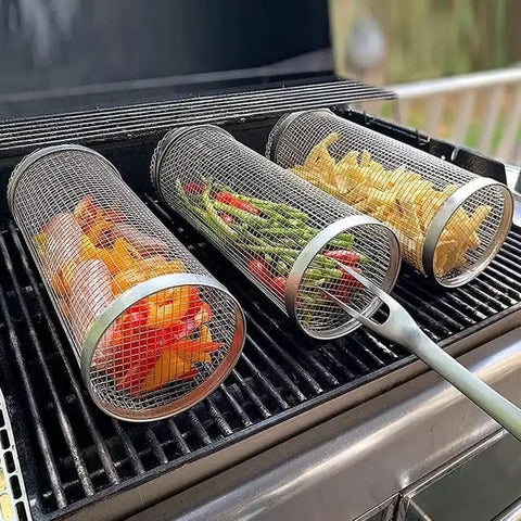 Grillkorb rollbar aus Edelstahl – 2er Set, klein & gross
