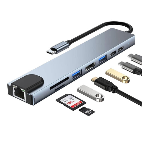 USB-C Hub 8-Port – HDMI 4K, USB-A, SD-Kartenleser & Schnellladen