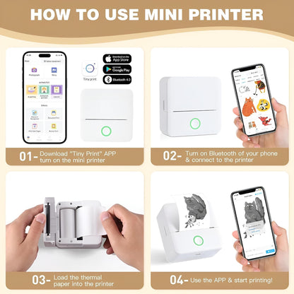 Tragbarer Mini-Drucker – Bluetooth, 800mAh, mit 5 Papierrollen