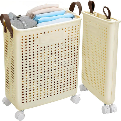 Wäschekorb mit Rädern – faltbar, 50 x 20 x 37 cm, mobil & platzsparend