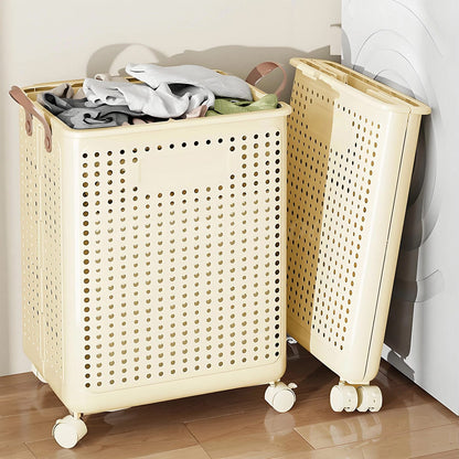 Wäschekorb mit Rädern – faltbar, 50 x 20 x 37 cm, mobil & platzsparend